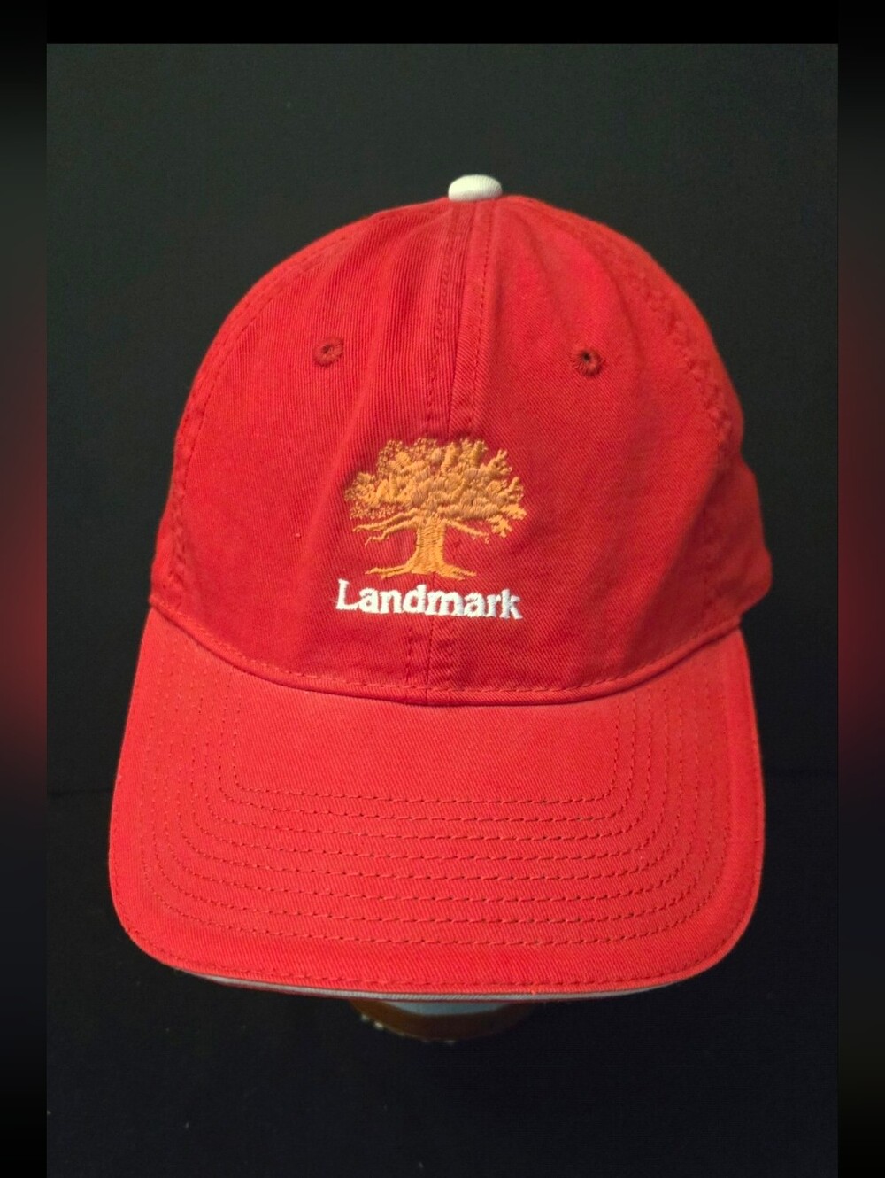 Landmark Red 100% Cotton Golf Cap Hat Logo Oak Tree By Ashworth OS
